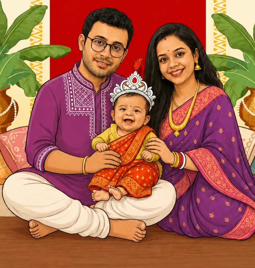 বাবা-মায়ের কোলে মুকুট পরা মিঠাই